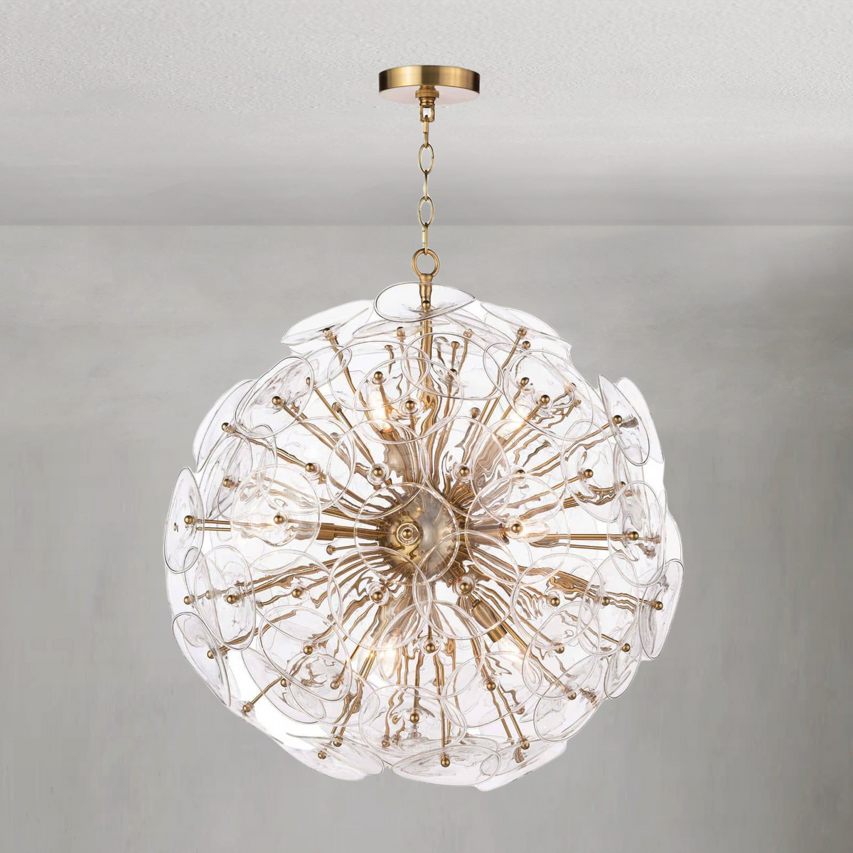 Polara Glass Chandelier Small, in natural brass