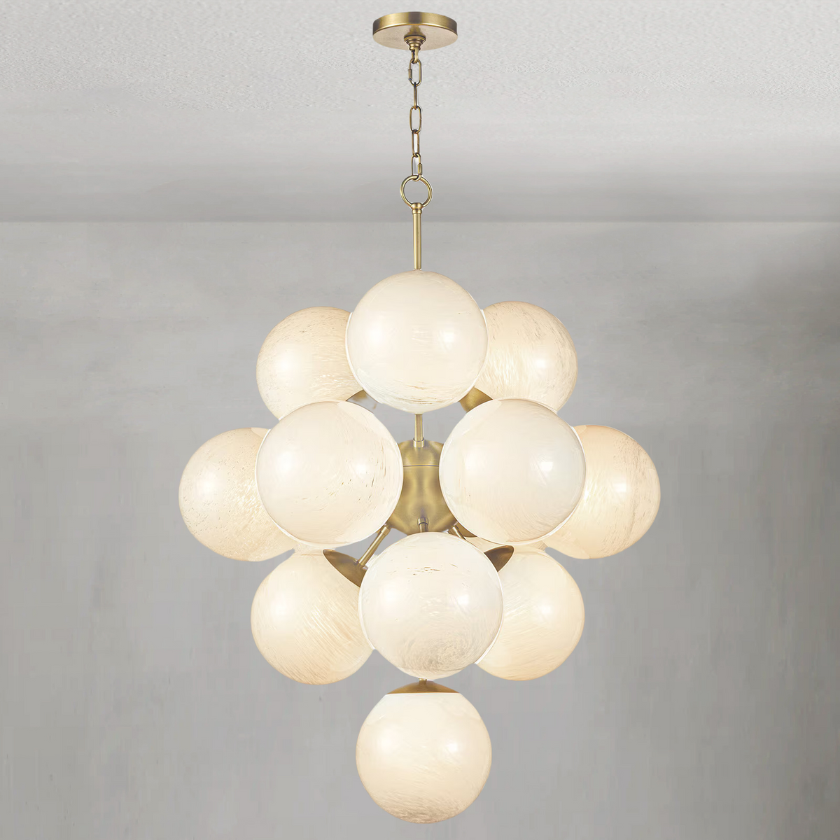Oceara Chandelier, glass in natural brass