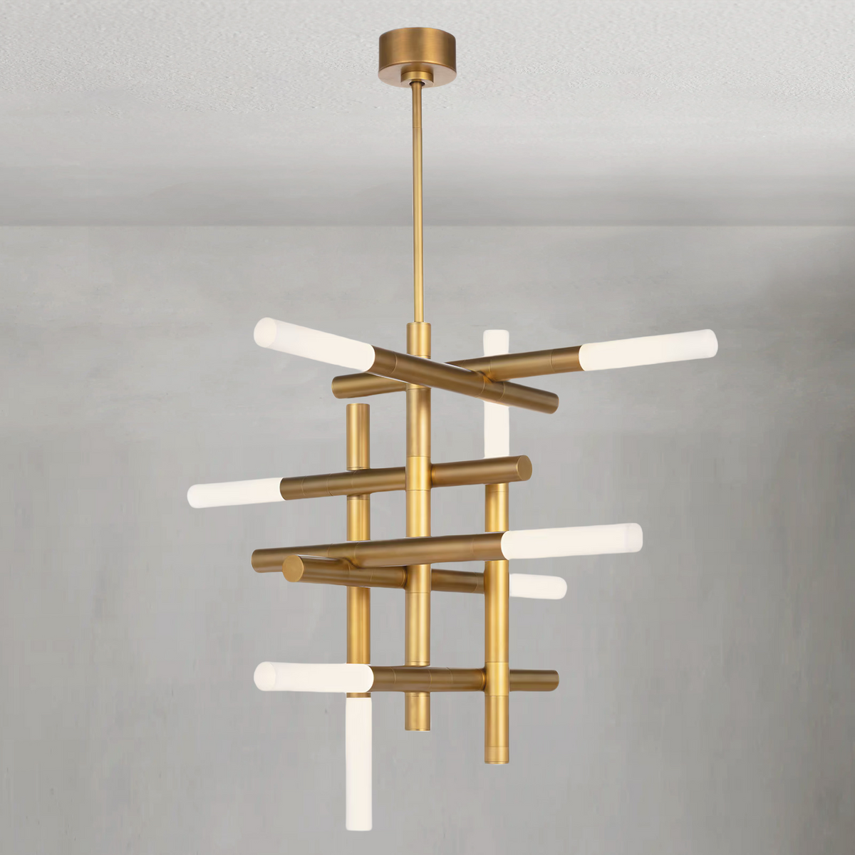 Calliope Chandelier, steel in natural brass