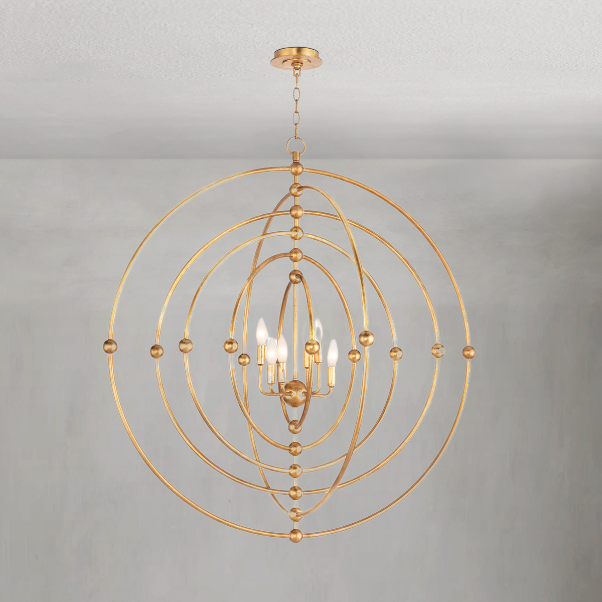 Solivra Chandelier Sphere, steel in antique gold leaf - view 2