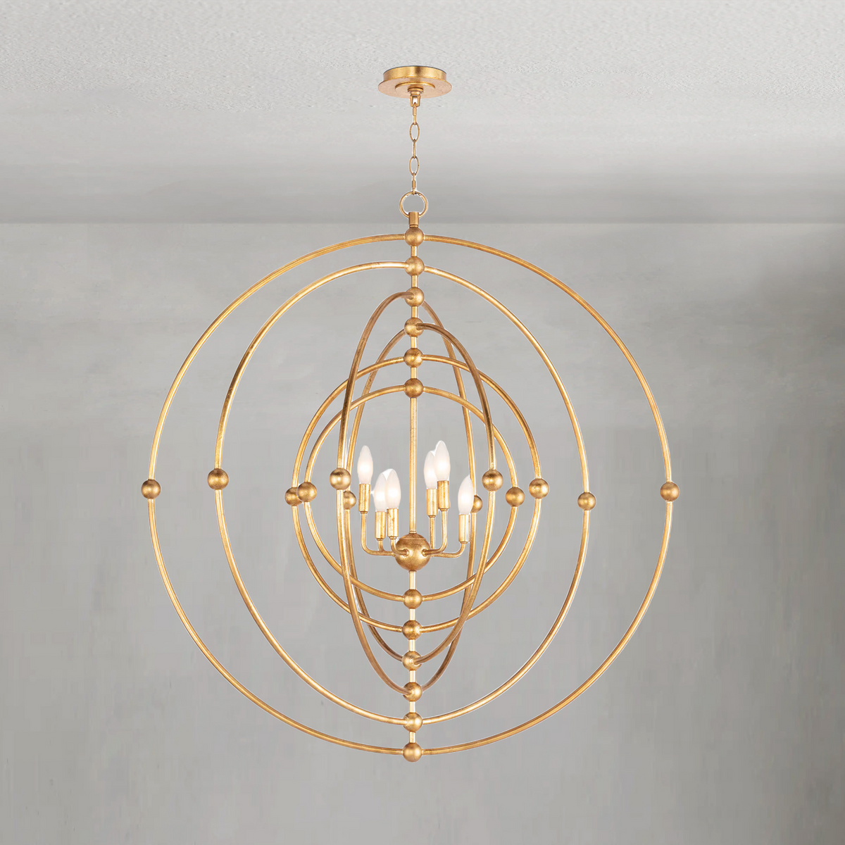 Solivra Chandelier Sphere, steel in antique gold leaf