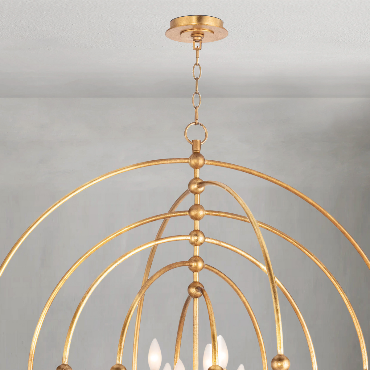 Solivra Chandelier Sphere, steel in antique gold leaf - view 3