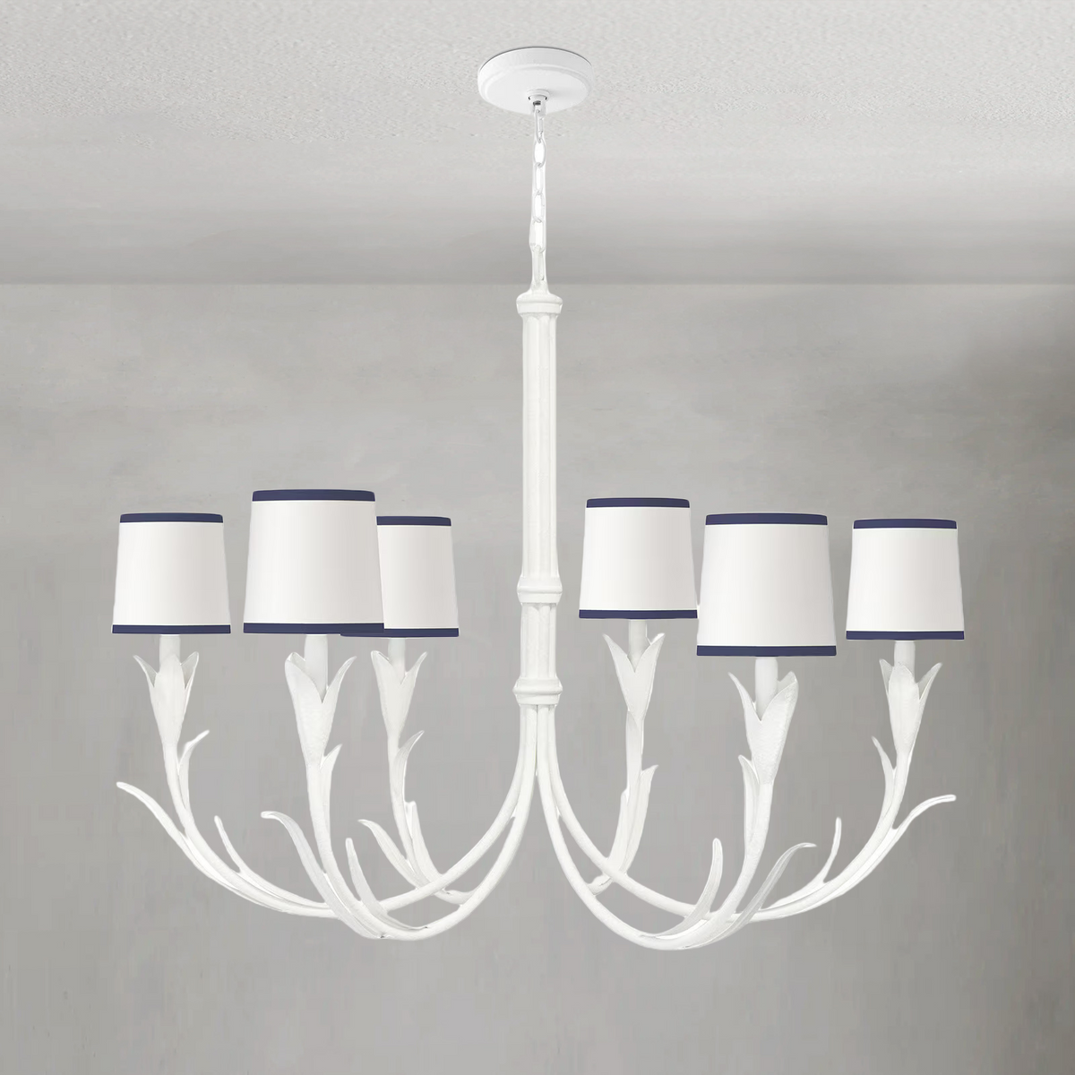 Fontara Dark Blue Reed Chandelier, steel in white