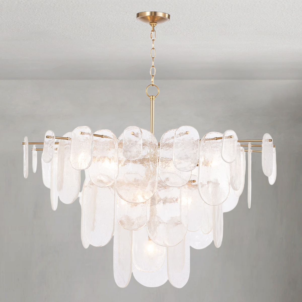 Lyrica Chandelier, glass in polished nickel