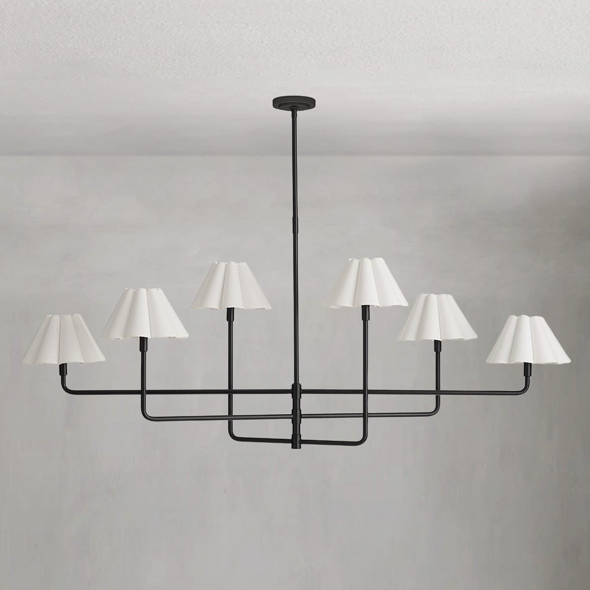 Polara white linen Chandelier(Blackened Brass)