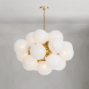 Driftelle Brass Glass Chandelier, in natural brass