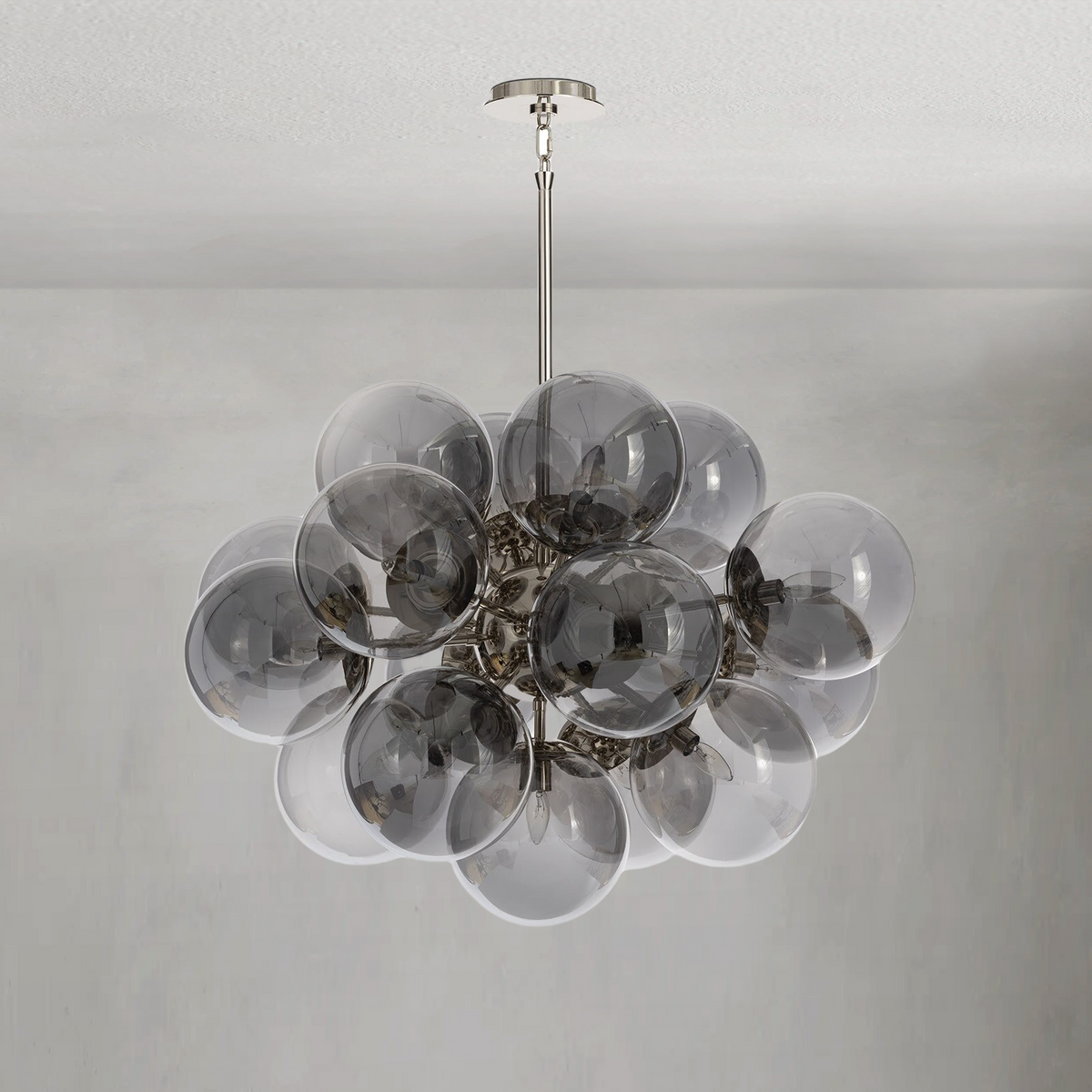 Driftelle Nickel Smoked  Glass Chandelier, smoke glass in polished nickel - view 2