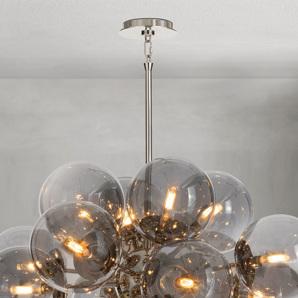 Driftelle Nickel Smoked  Glass Chandelier, smoke glass in polished nickel - view 5
