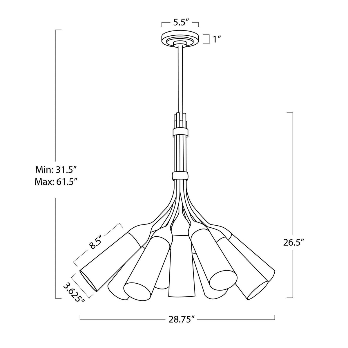 Mousseaux Chandelier, steel in natural brass - view 8