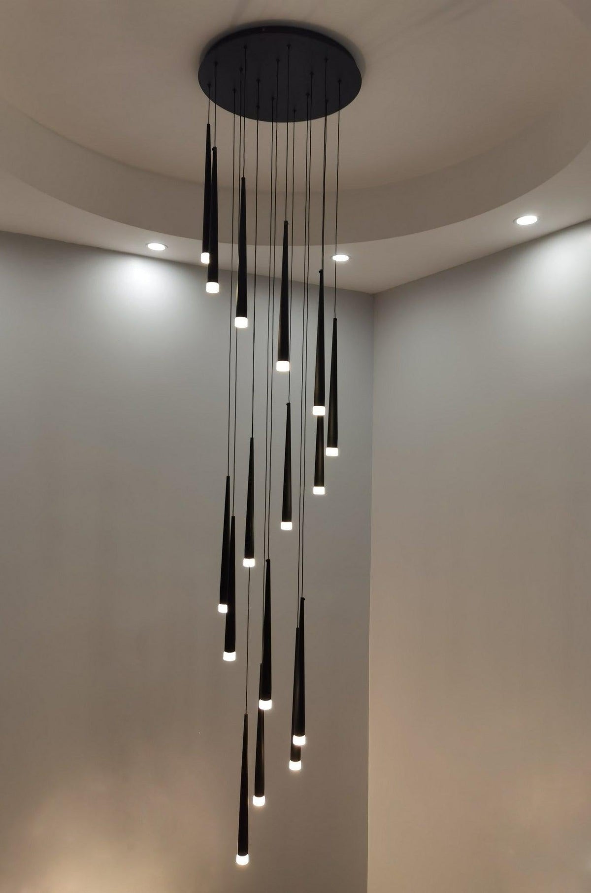 Minimalism Foyer Staircase Chandelier Ceiling Pendant Lighting Fixture For Living Room Entryway In Gold/ Black Finish - view 24