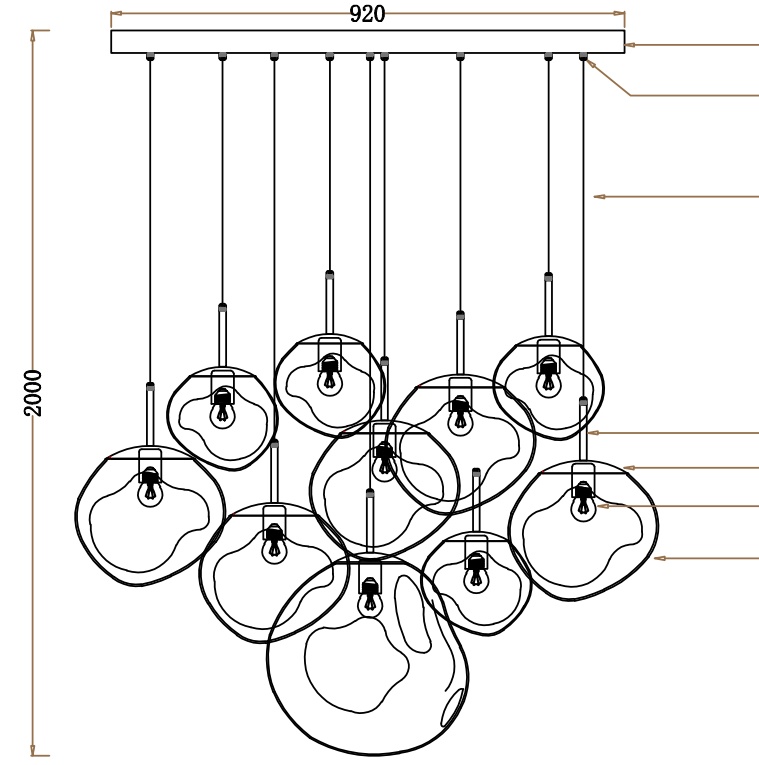 Custom Lava Glass Chandelier 36‘’ - view 2