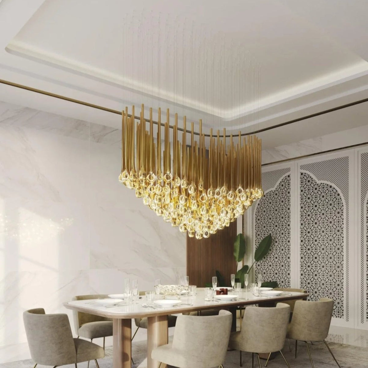 Modern Floating Long Gold Pendant Celing Chandelier for Living Room/High-ceiling - view 2
