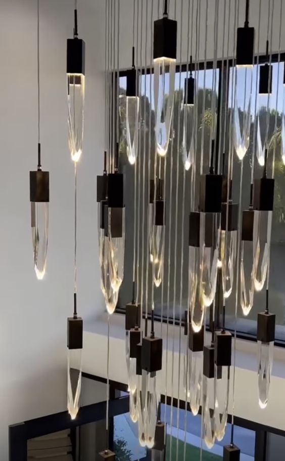 Modern Light Luxury Round/Rectangle Ceiling Pendant Light in Black Finish for Kitchen Island/ Staircase/Living Room - view 7