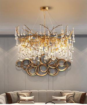 Arcadia Branch Brass Crystal Teardrop Chandelier Gold 31" 39" - view 7
