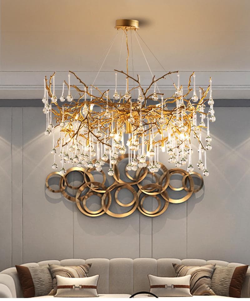 Arcadia Branch Brass Crystal Teardrop Chandelier Gold 31" 39" - view 7