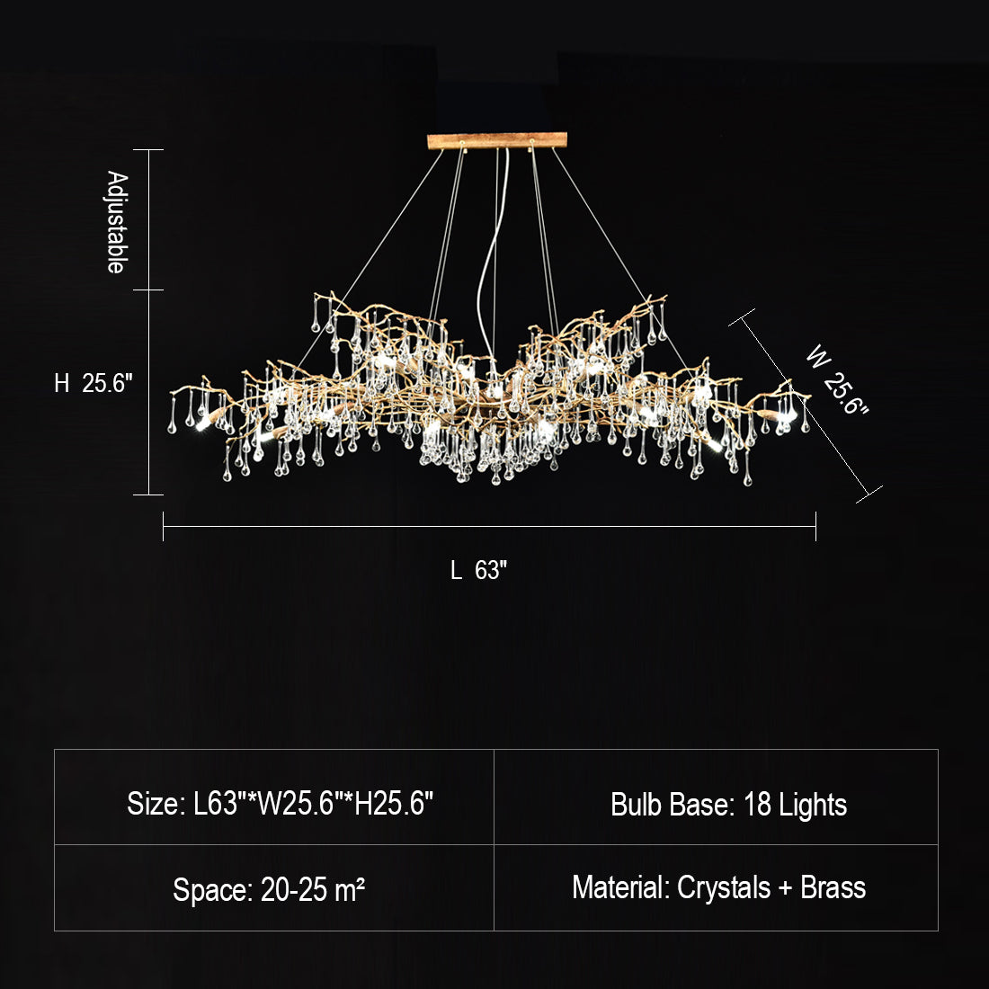 New Style Extra Large Brass Branch Chandelier Light Crystal Drops Pendant Lamp For Living/ Dining Room - view 13