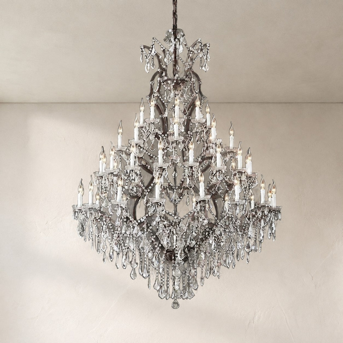 19th C. Rochelle Iron & Crystal Round Chandelier 60"