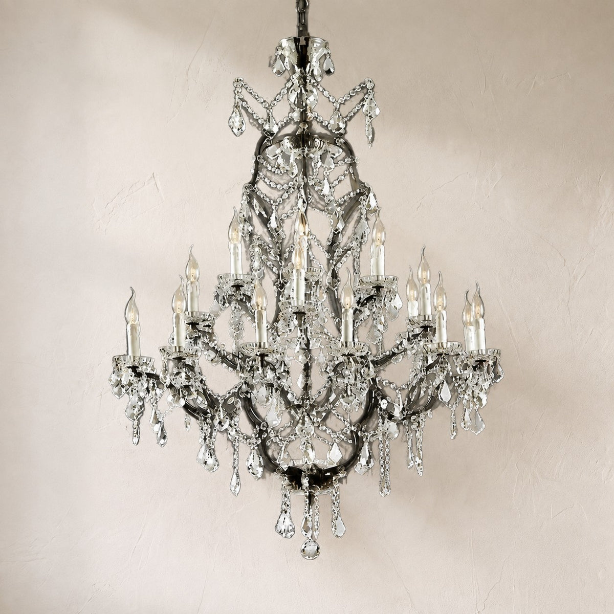 19th C. Rochelle Iron & Crystal Round Chandelier 40"