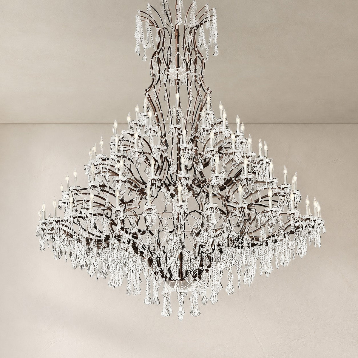 19th C. Rochelle Iron & Crystal Round Chandelier 101"