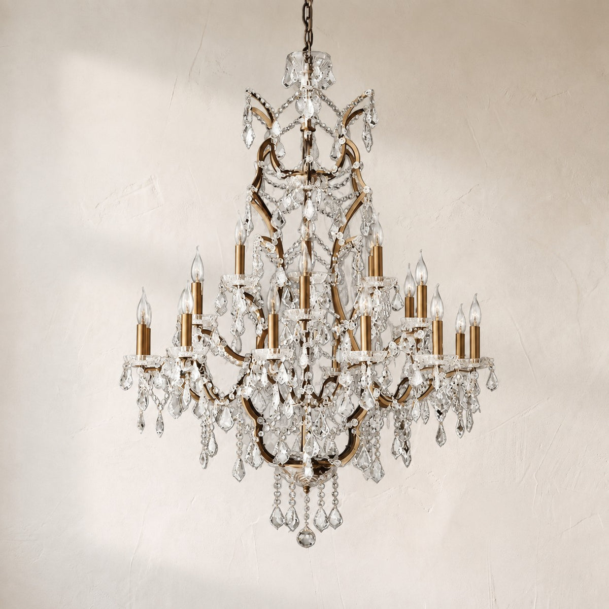 19th C. Rochelle Iron & Crystal Round Chandelier 40"