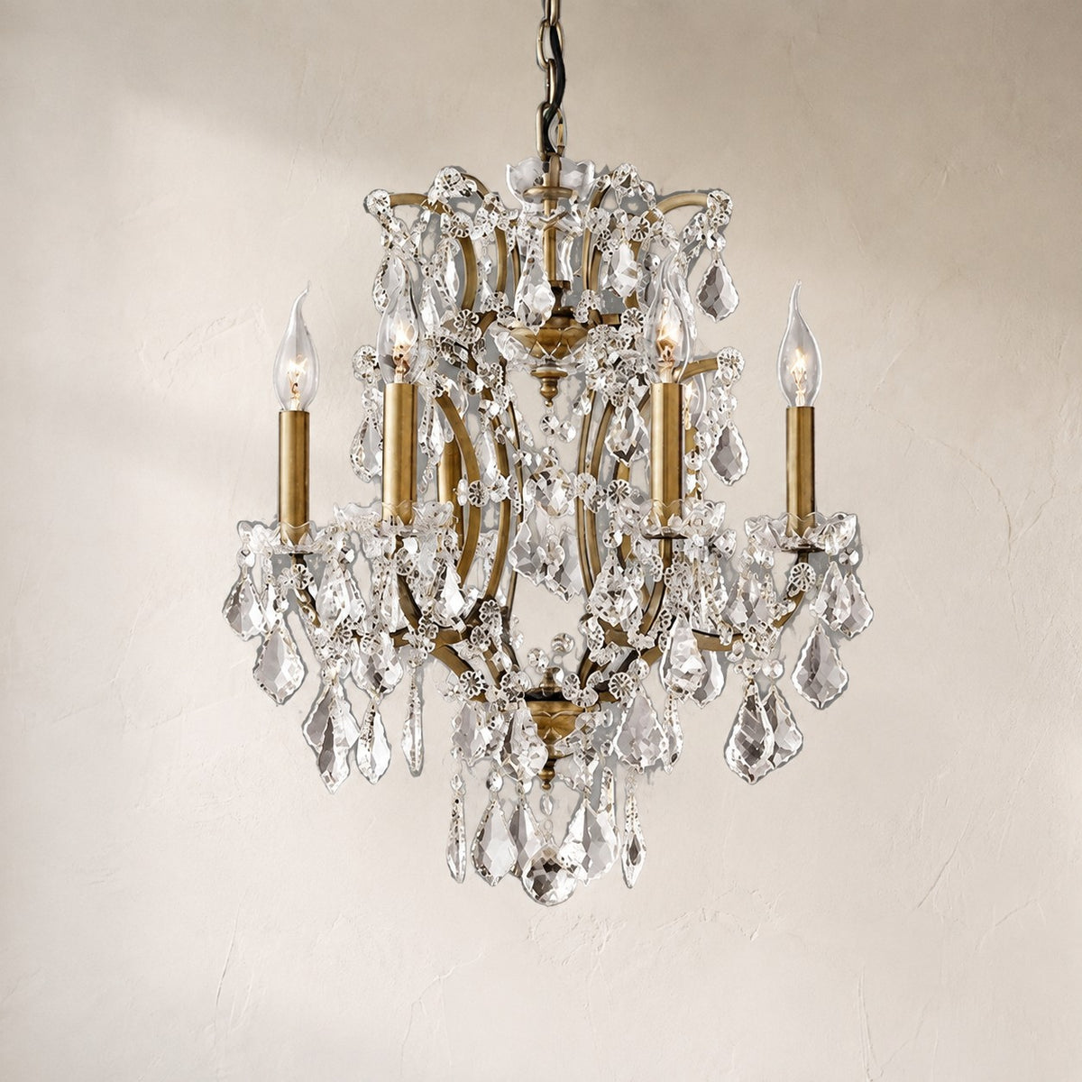 19th C. Rochelle Iron & Crystal Round Chandelier 18"