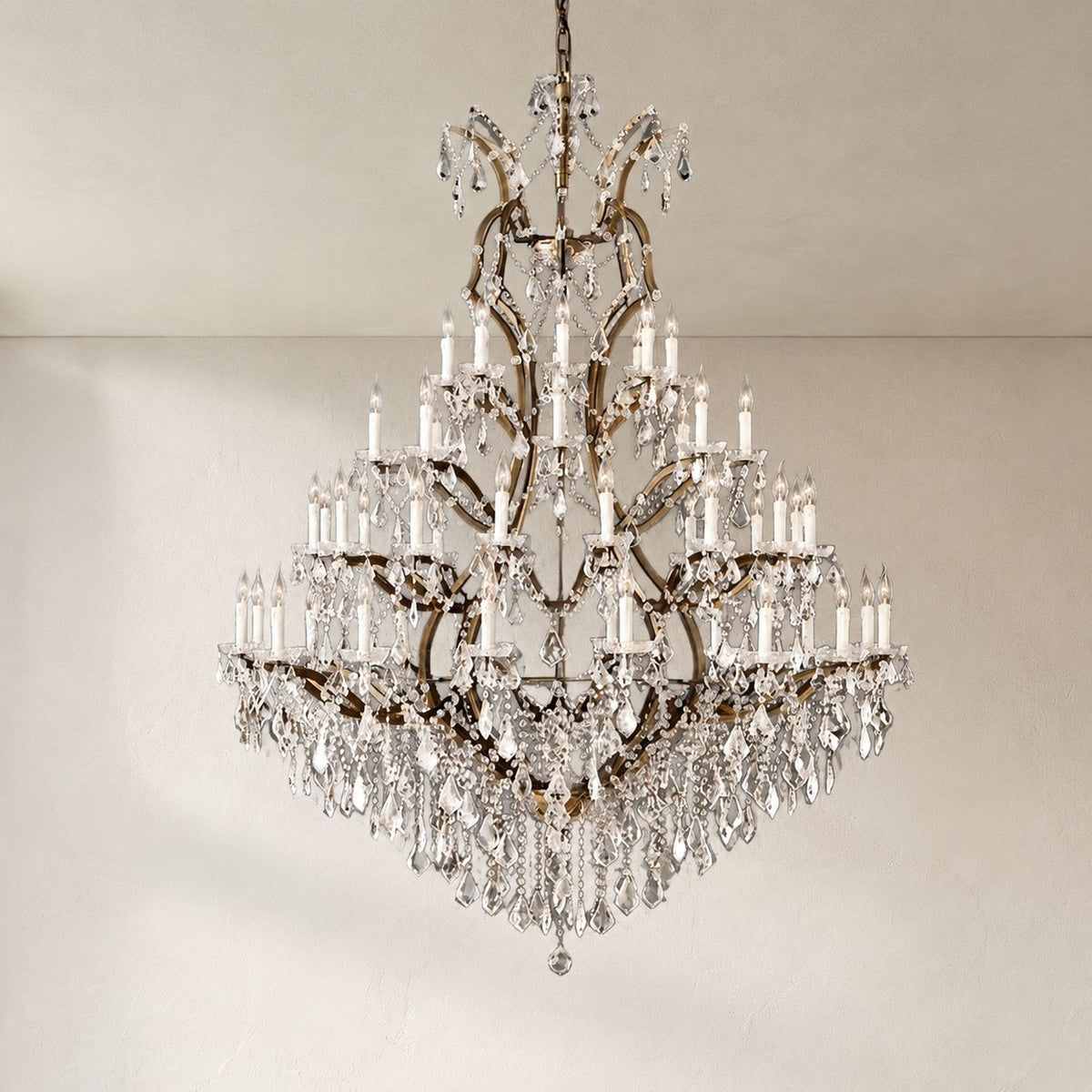 19th C. Rochelle Iron & Crystal Round Chandelier 60"