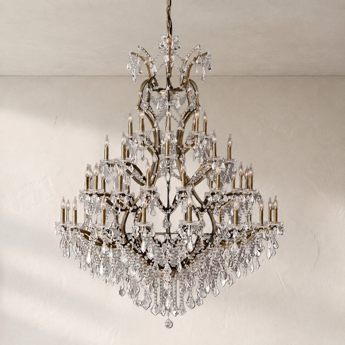 19th C. Rochelle Iron & Crystal Round Chandelier 101"