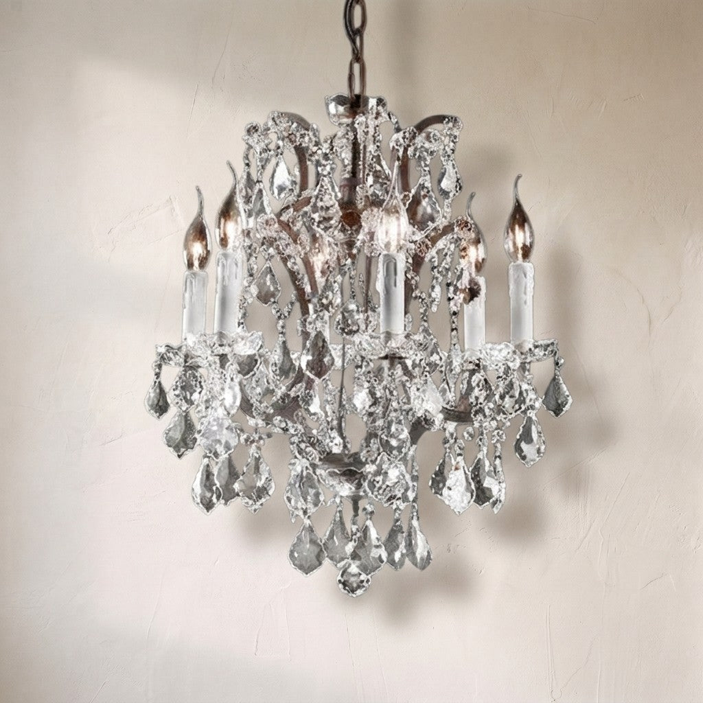 19th C. Rochelle Iron & Crystal Round Chandelier 18"
