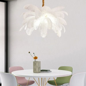 Art Deco Colorized Feather Brass Branch Chandelier