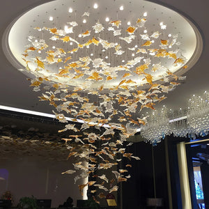 Multicolor Maple Leaf Art Glass Large Oversize Chandelier