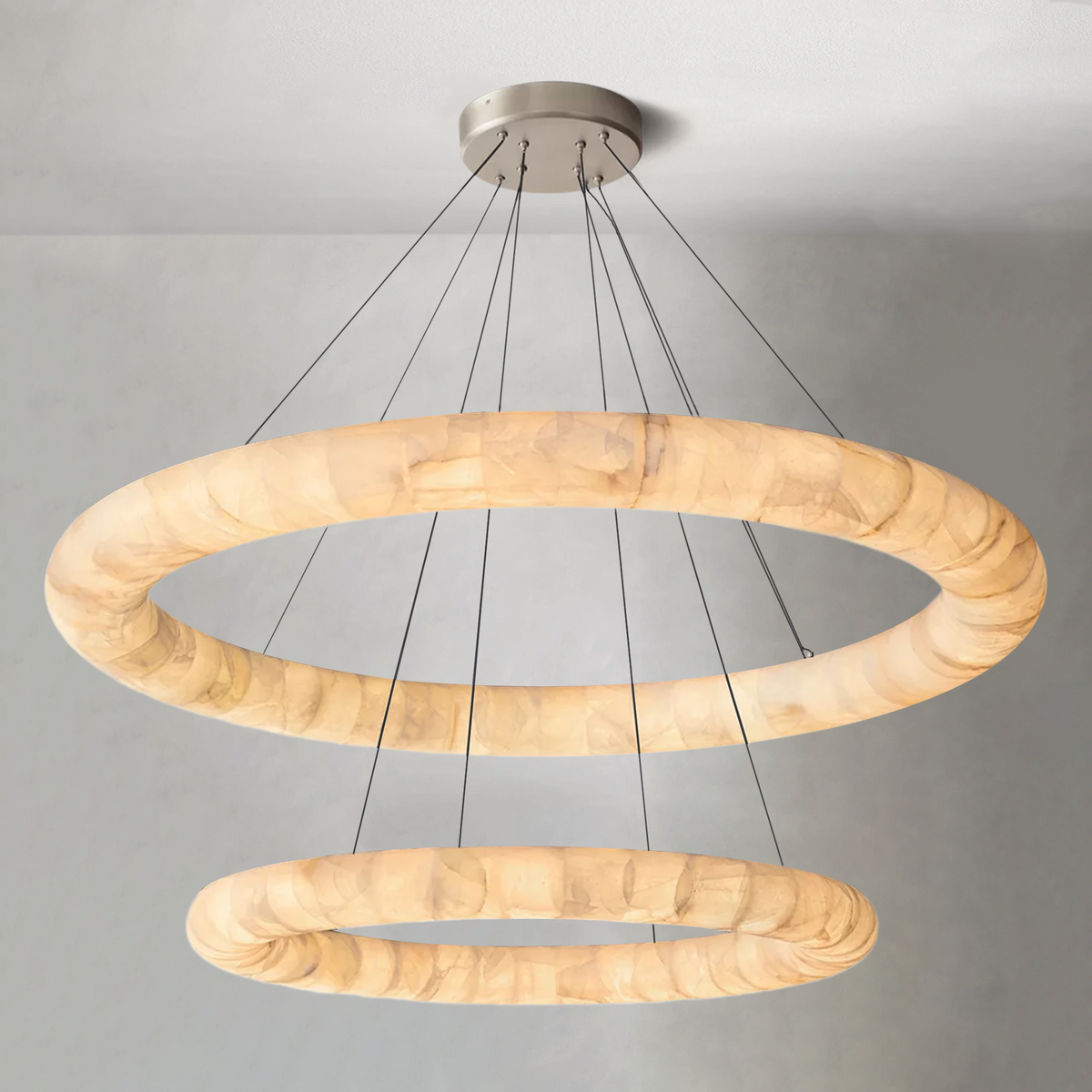 Riora Lisse Alabaster Two-Tiered Round Chandelier 61"