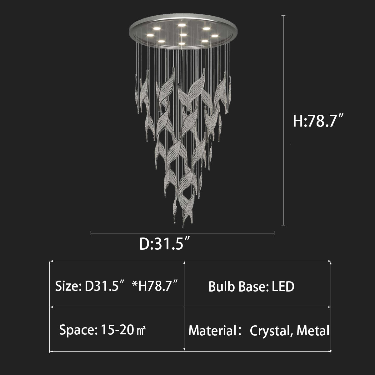 Modern Light Luxury Multi-layered Openwork Leaf Crystal Chandelier for Living Room/ Staircase/Duplex - view 5