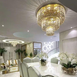 Extra Large Gold Flush Mount Crystal Light Round 3-layers Decorative Living Room/Dining Room Light Fixture - view 3
