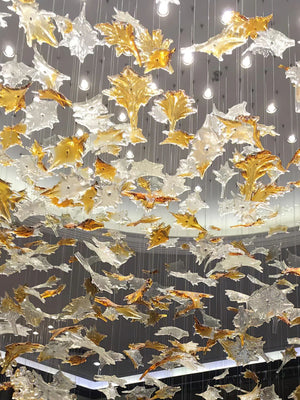 Multicolor Maple Leaf Art Glass Large Oversize Chandelier