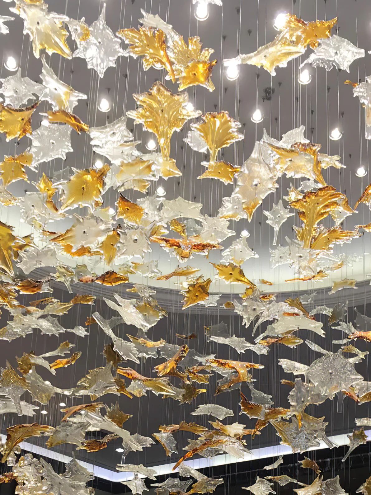 Custom Multicolor Maple Leaf Art Glass Chandelier - view 4