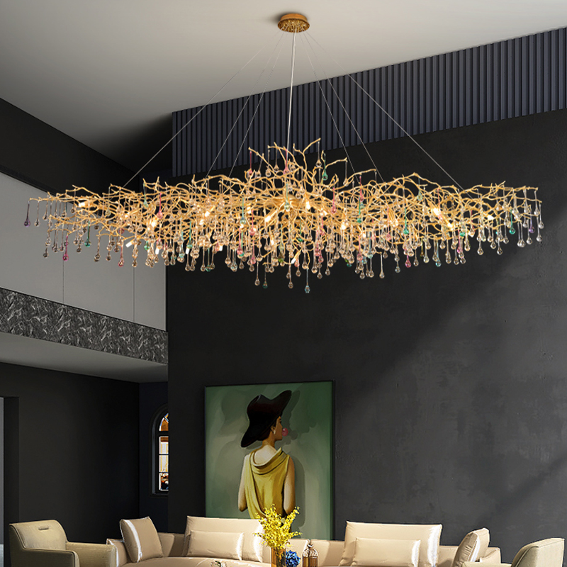 Avis Colorful Crystal Raindrop Aluminum Branch Chandelier