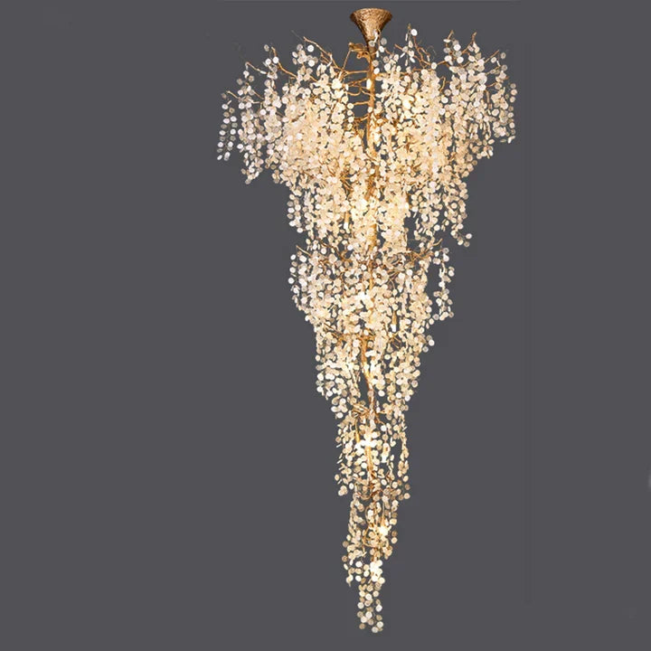 Modern Unique Artistic Flower Brass Branch Semi-flush Mount Chandelier for Living Room/ Hallway/ Entryway/ Staircase - view 8