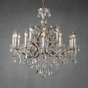19th C.Rochelle Iron & Crystal Round Chandelier 33"