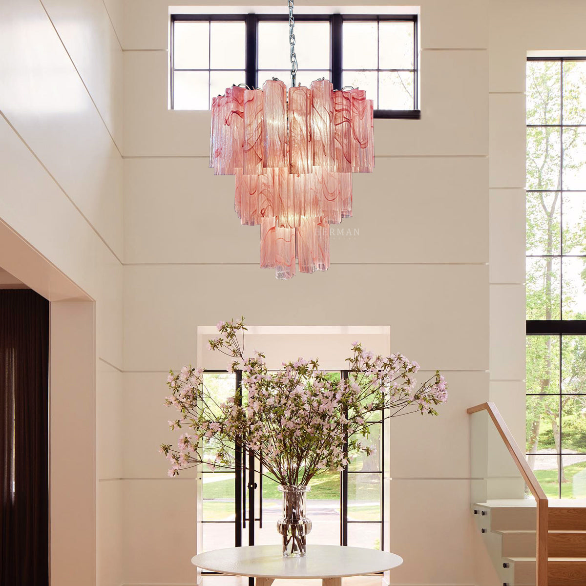 Virelia Glass Tube Chandelier 48 Tubes - Alabaster Pink