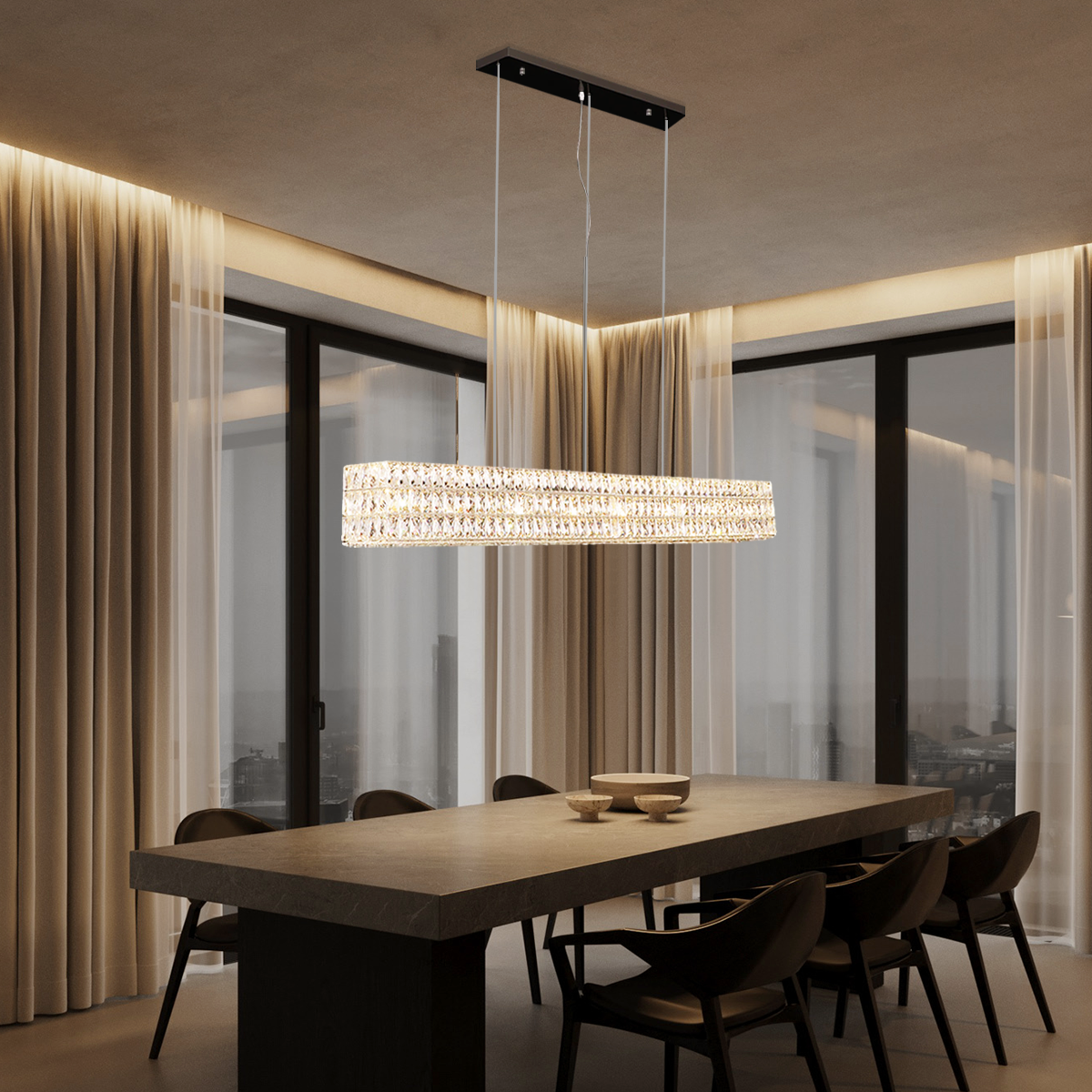 Pluto Halo Rectangular Crystal Chandelier - view 17
