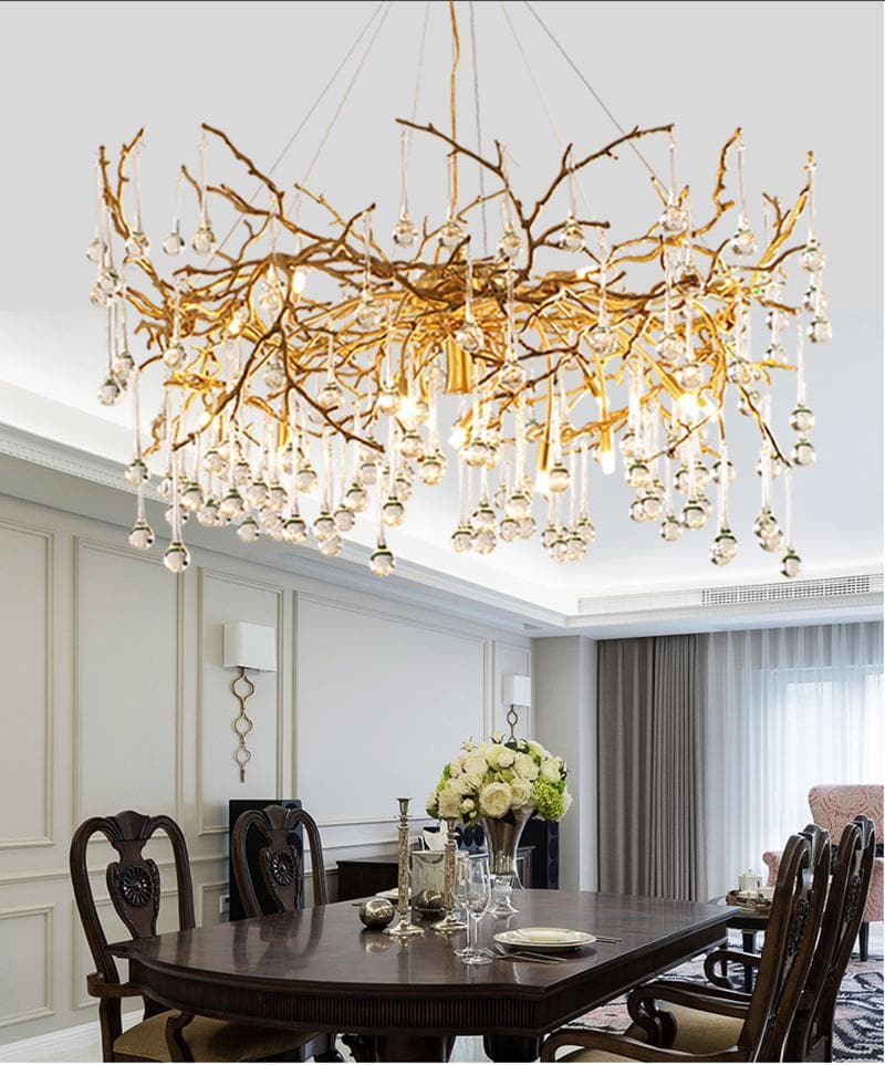 Arcadia Branch Brass Crystal Teardrop Chandelier Gold 31" 39" - view 8