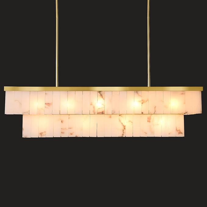 Modern Alabaster 2-Tier Rectangle Chandelier55"L, two-tier