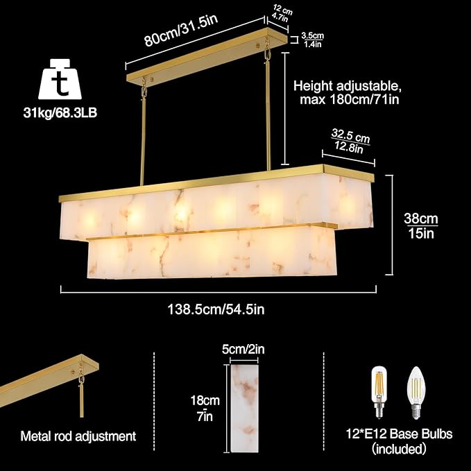 Modern Alabaster 2-Tier Rectangle Chandelier55"L, two-tier - view 3