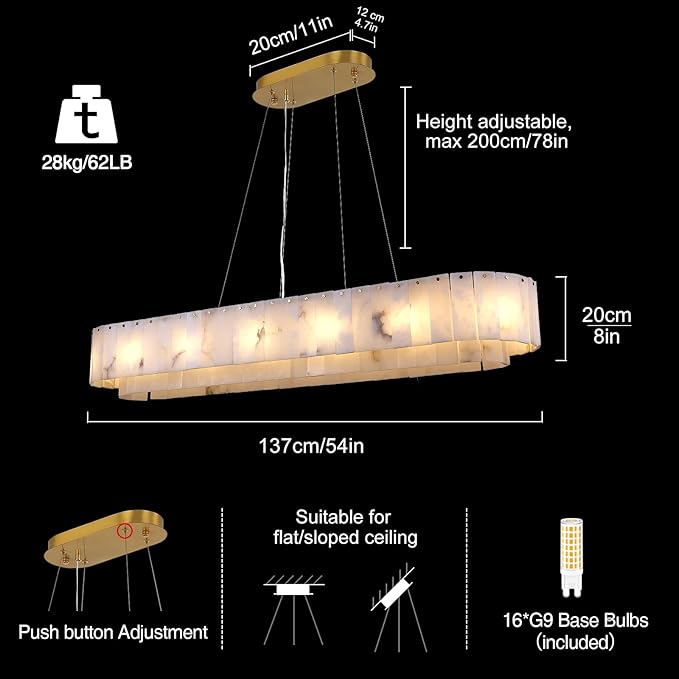 Modern Alabaster 2-Tier Oval Chandelier54"L, two-tier - view 3