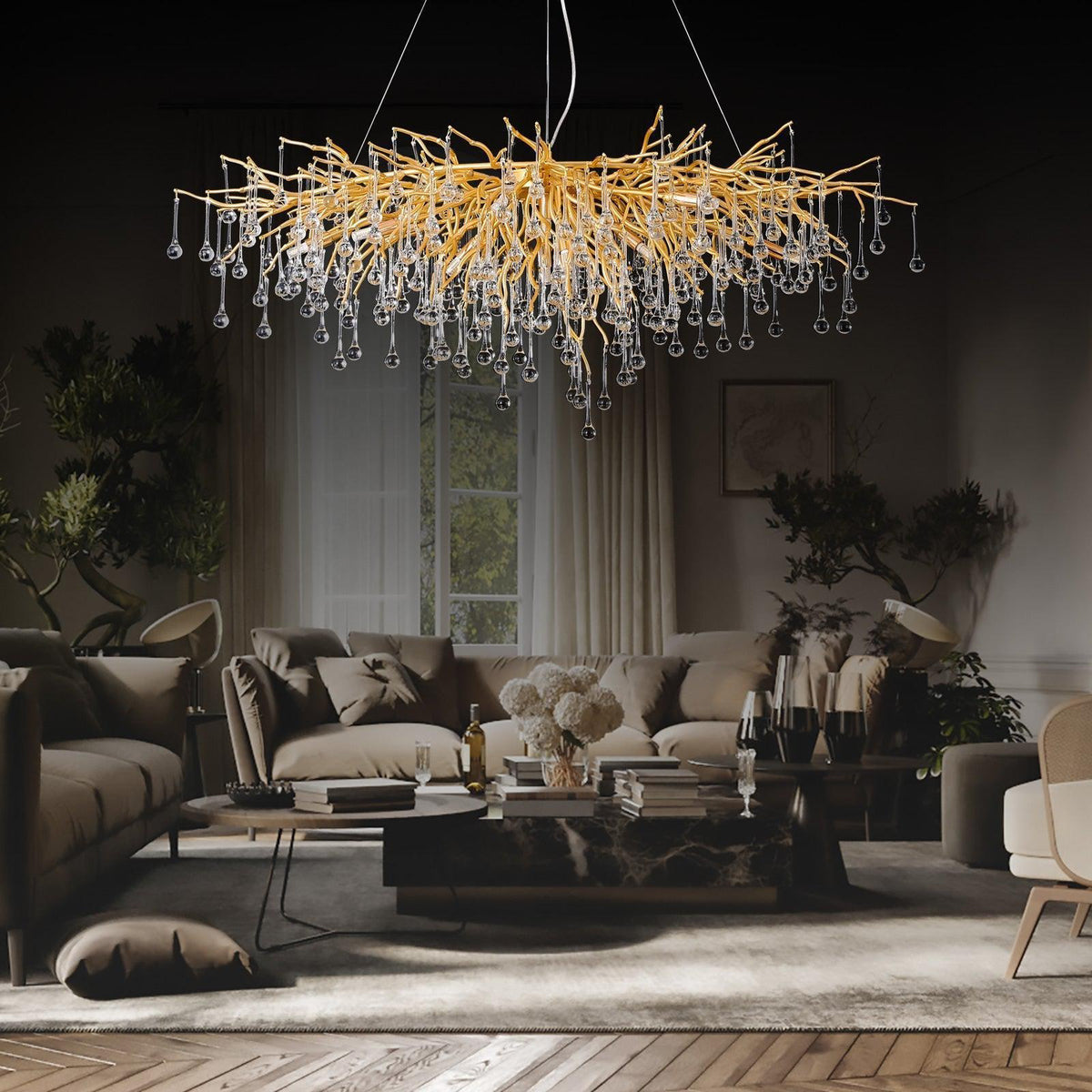 Doris Crystal Rectangular Branch Chandelier L45" - view 5