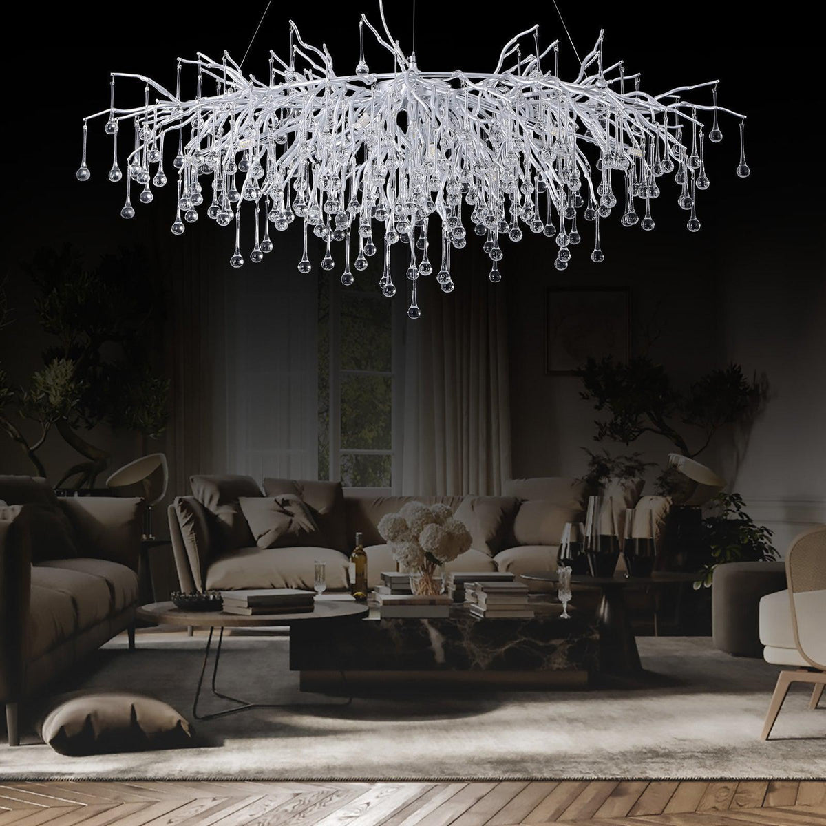 Doris Rectangle Branch Chandelier 45"L Silver, rectangular