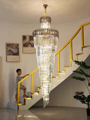 Luxury Extra Large Foyer Spiral Staircase Chandelier Long Crystal Ceiling Light Fixture For Living Room Hall Entrance - view 4
