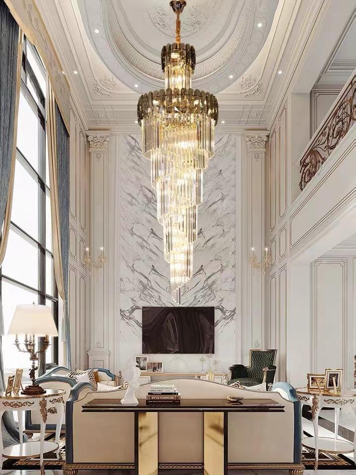 Luxury Extra Large Foyer Spiral Staircase Chandelier Long Crystal Ceiling Light Fixture For Living Room Hall Entrance - view 6