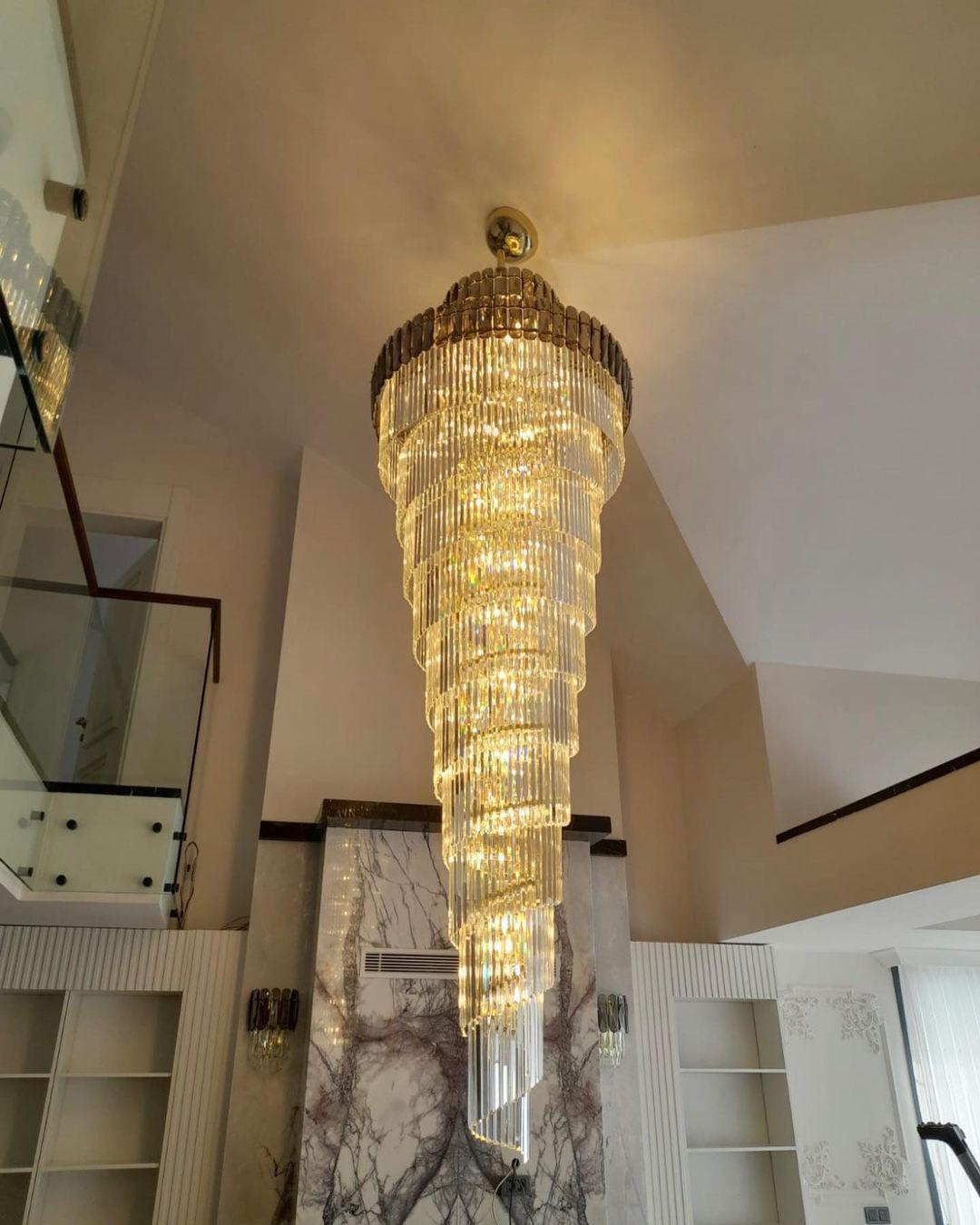 Luxury Extra Large Foyer Spiral Staircase Chandelier Long Crystal Ceiling Light Fixture For Living Room Hall Entrance - view 2