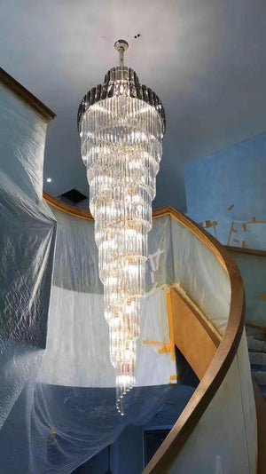 Luxury Extra Large Foyer Spiral Staircase Chandelier Long Crystal Ceiling Light Fixture For Living Room Hall Entrance - view 9